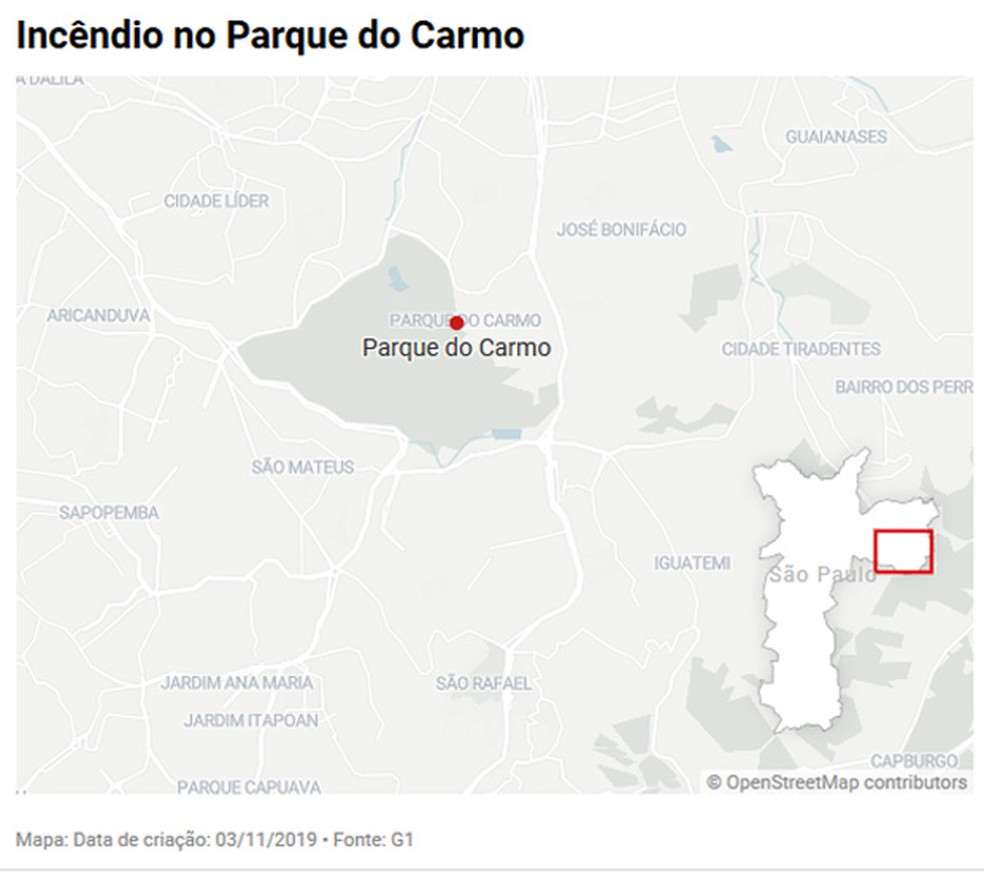 Mapa do Parque do Carmo — Foto: Editoria de Arte/G1