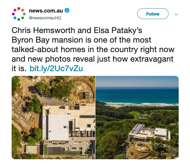 A mansão do ator Chris Hemsworth na Austrália (Foto: Twitter)