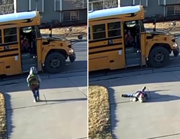 Menino se deita no chão ao chegar perto de ônibus escolar e reação viraliza (Foto: Reprodução/Reddit)