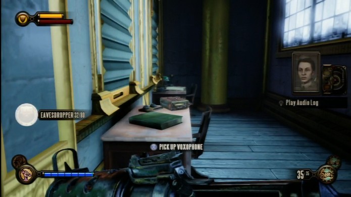 Bioshock Infinite: verifique a mesa encostada na parede para encontrar o Voxophone (Foto: Reprodução/IGN)