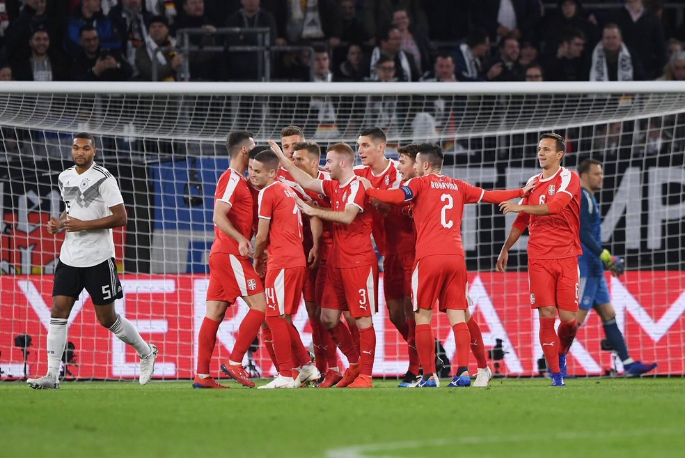 O jovem Jovic comemora o seu gol contra a Alemanha â€” Foto: DivulgaÃ§Ã£o/FSS
