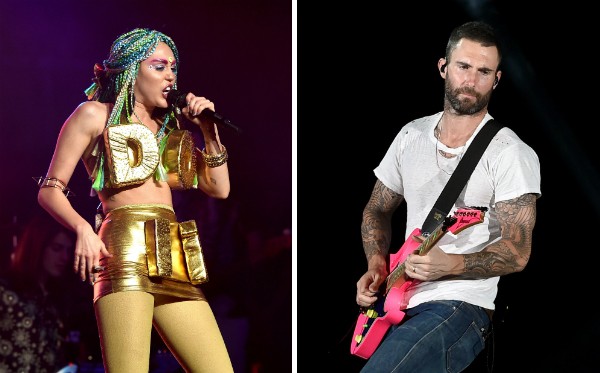 A cantora Miley Cyrus e o cantor Adam Levine (Foto: Getty Images)