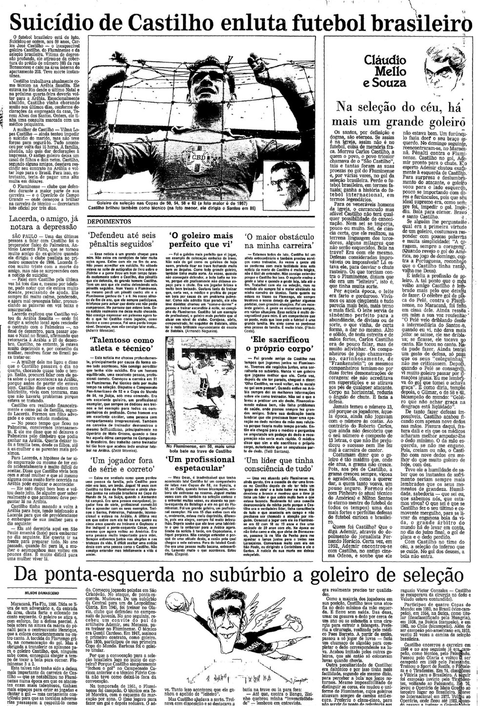 Morte de Castilho noticiada pelo  "O Globo", que prestou homenagem em charge — Foto: Reprodução / O Globo