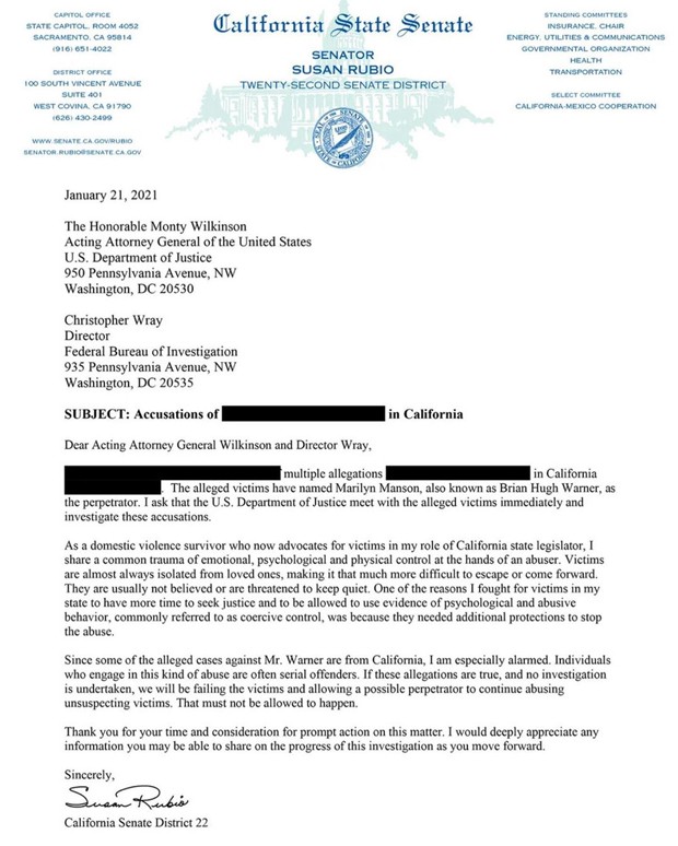 Evan Rachel Woods protocolou documento solicitando investigações dos casos de abuso de Marilyn Manson (Foto: Reprodução / Instagram)