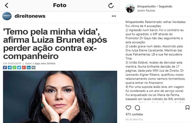 Post de Lírio Parisotto no Instagram (Foto: Reprodução/Instagram)