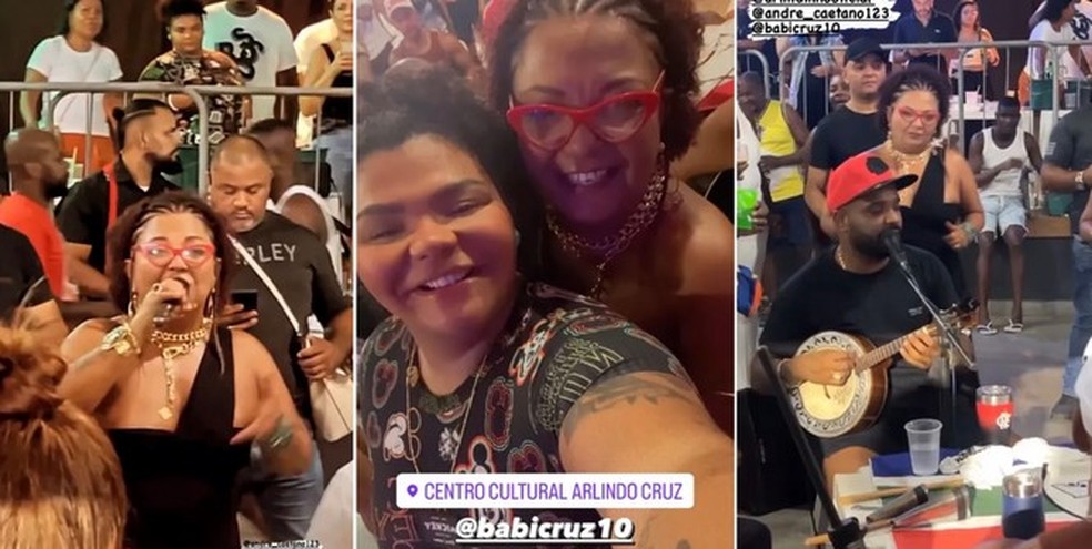 Babi Cruz curtiu roda de samba com o namorado e os filhos — Foto: Reprodução/Instagram