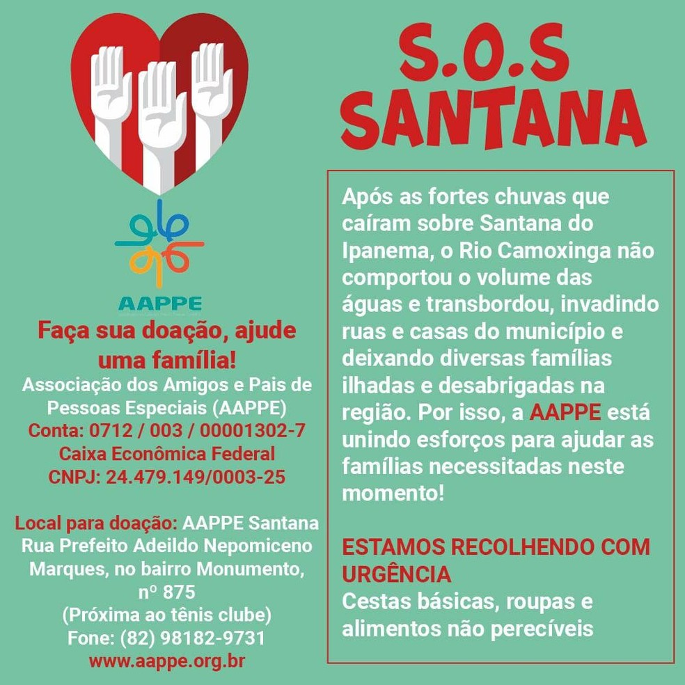 Campanha arrecada doações para famílias afetadas pela cheia em Santana do Ipanema — Foto: Divulgação