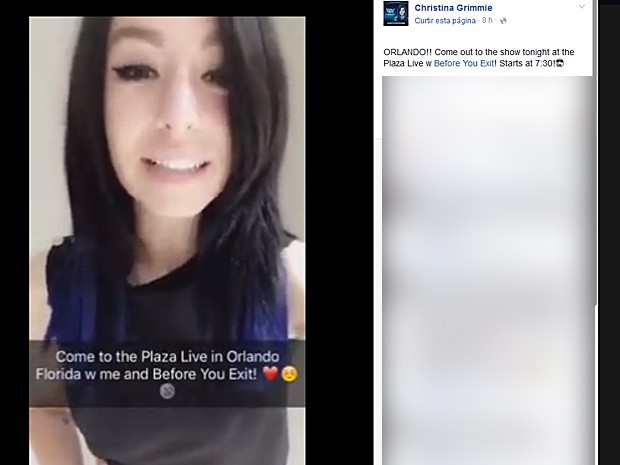 Christina Grimmie fez uma postagem no Snapchat convidando fãs para o show horas antes de ser baleada (Foto: Reprodução/Facebook)