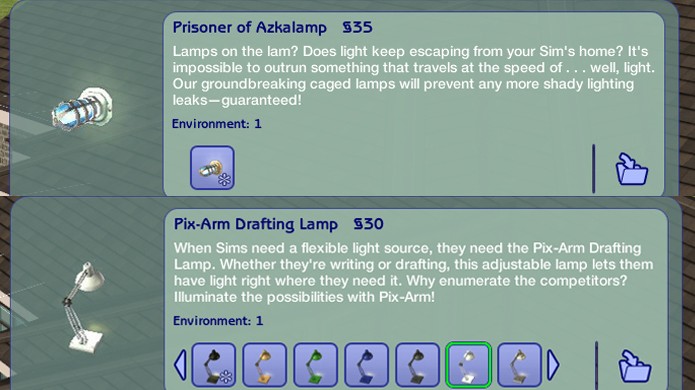Várias lâmpadas em The Sims 2 fazem referências engraçadas em seus nomes (Foto: Reprodução/Imgur)