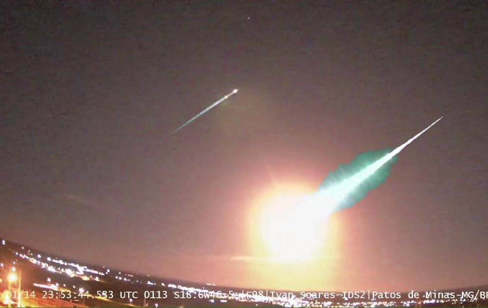 Meteoro visto no Triângulo Mineiro e Alto Paranaíba — Foto: Reprodução/Bramon