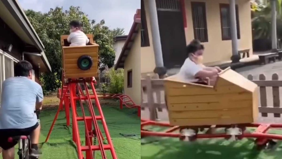 Pai viraliza ao construir uma montanha-russa para seu filho no quintal