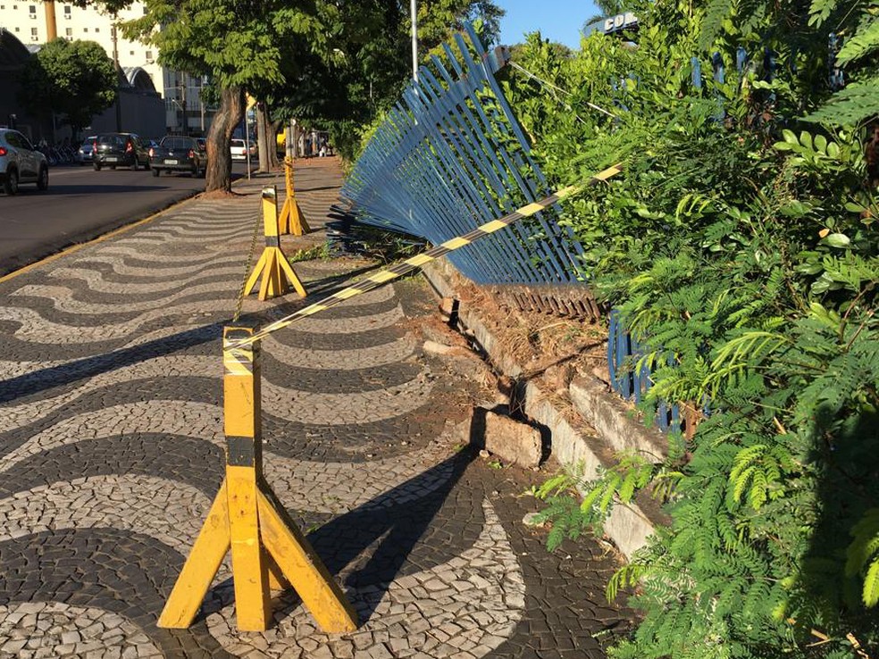 Acidente resultou em dano na grade que cerca o Terminal — Foto: Stephanie Fonseca/G1