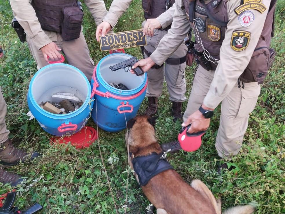 Homem &eacute; preso com arma e drogas em opera&ccedil;&atilde;o com ajuda de c&atilde;o farejador na Bahia &mdash; Foto: Divulga&ccedil;&atilde;o/SSP-BA