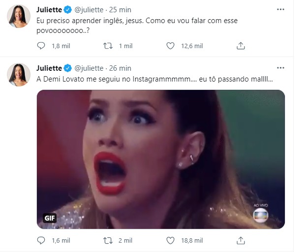 Juliette é seguida por Demi Lovato (Foto: Reprodução/Twitter)
