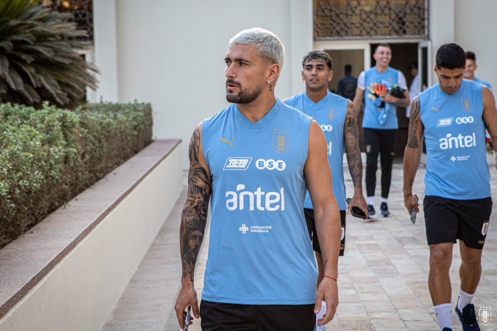 Arrascaeta em treinamento do Uruguai na Copa do Mundo &mdash; Foto: Sele&ccedil;&atilde;o Uruguaia