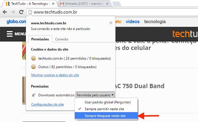 Alterando as permissões para download automático de um site com o Google Chrome (Foto: Reprodução/Marvin Costa)