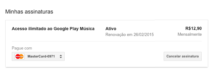 Cancelando assinatura do Google Play Música (Foto: Reprodução/Helito Bijora) 