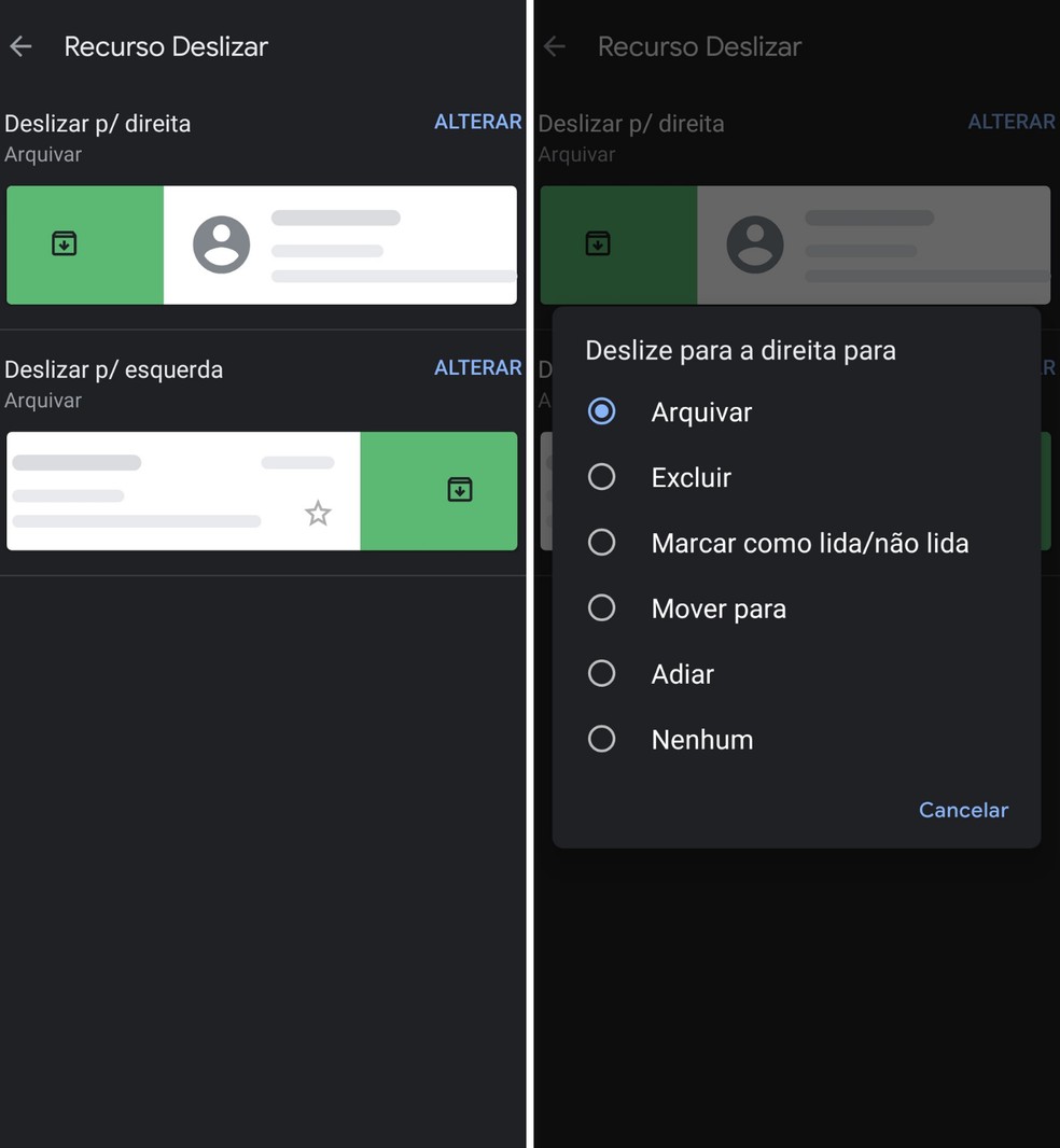 Uso de gestos para selecionar mensagens — Foto: Reprodução/Luiza Loubak