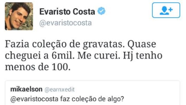 Evaristo responde perguntas dos seguidores em rede social (Foto: Reprodução/Twitter)