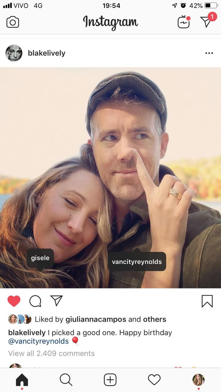 Gisele responde foto de Blake Lively (Foto: Reprodução / Instagram)