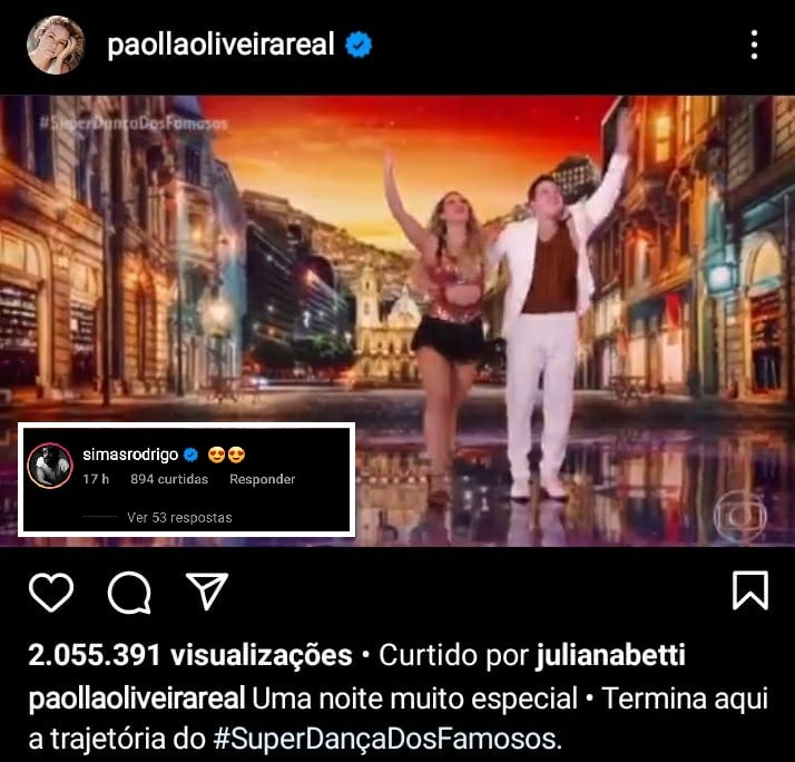 Rodrigo Simas comenta post de Paolla Oliveira  (Foto: Reprodução/Instagram)