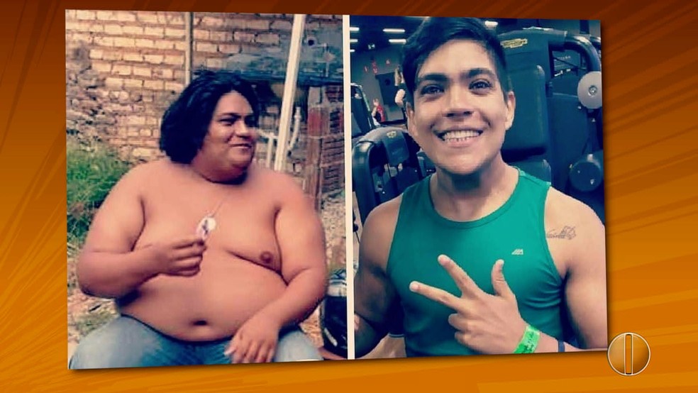 Antes e depois de Wellignton SIlva, que perdeu 80 quilos em dois anos  (Foto: Reprodução Inter TV Cabugi )
