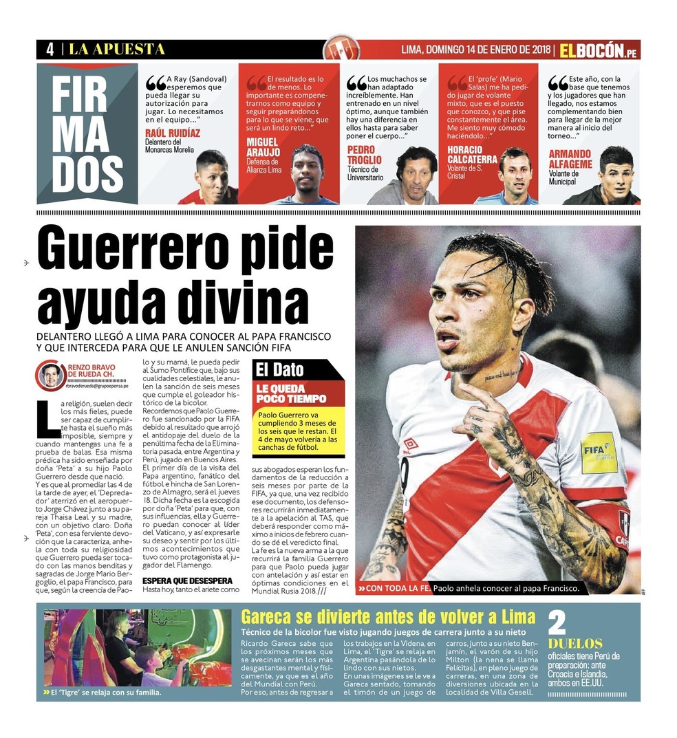 Jornal peruano destaca que Guerrero 