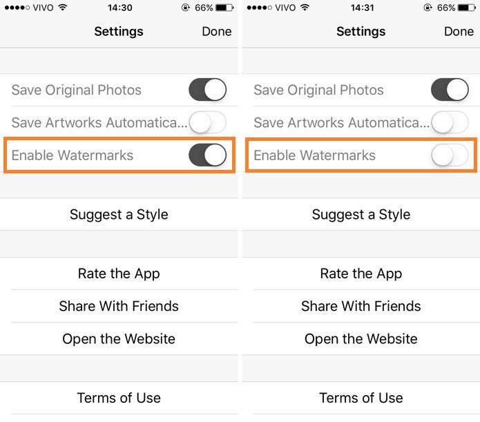 Desligue a função "watermark" para deixar sua foto limpa (Foto: Reprodução/Pedro Cardoso)