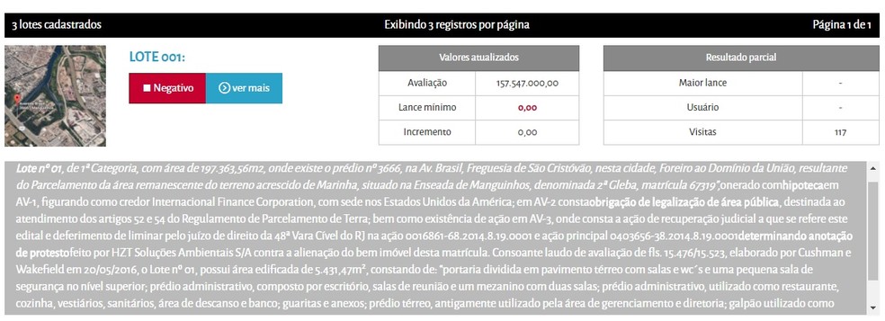 Terreno que o Fla quer comprar no leilão realizado em maio: não houve interessados (Foto: Reprodução)
