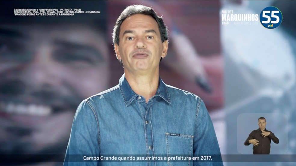 Marquinhos Trad, PSD, no horário eleitoral desta sexta-feira, 9  — Foto: Reprodução/TV Morena