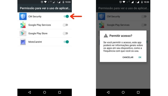Permissão para o CM Security ver o uso de apps no Android (Foto: Reprodução/Raquel Freire)