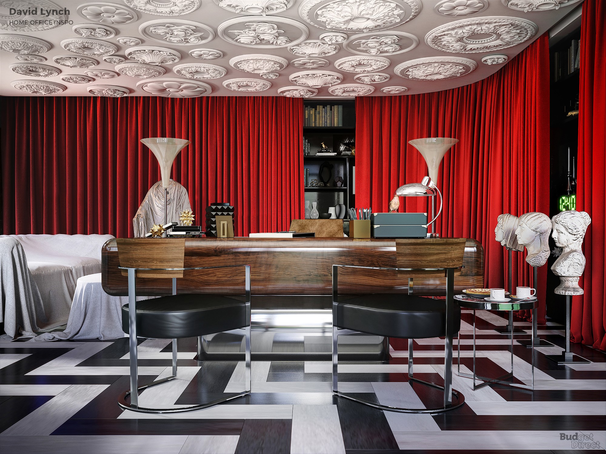  O home office inspirado em David Lynch mistura a sala vermelha Twin Peaks com um pouco de 