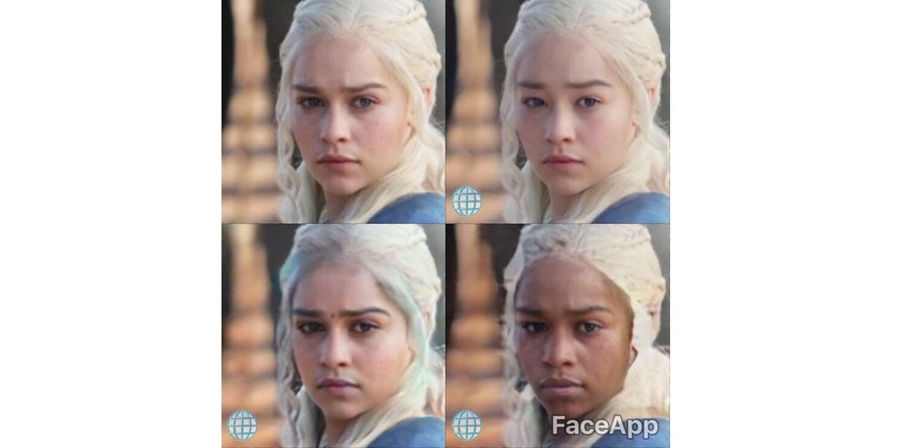 Daenerys Targaryen, personagem da atriz Emilia Clarke, na série 'Game of Thrones', com o rosto modificado por filtros do FaceApp — Foto: Reprodução/FaceApp