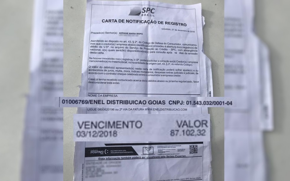 Cliente soube da cobrança indevida ela Enel após ser negativada no SPC em Itumbiara — Foto: Reprodução/TV Anhanguera