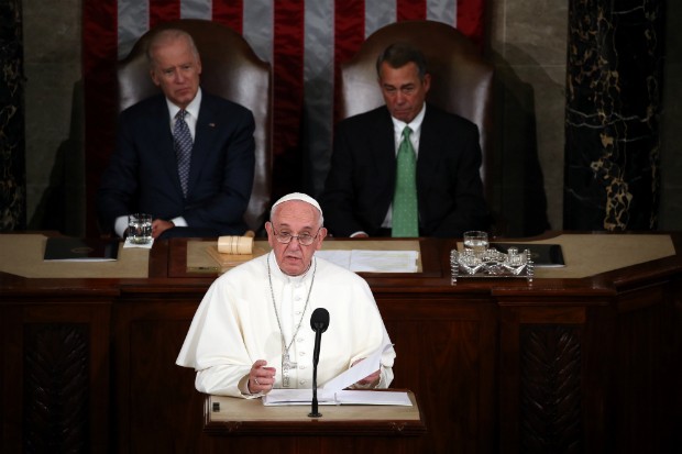 Papa Francisco discursa no Congresso americano durante visita aos EUA (Foto: Getty Images)