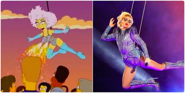Lady Gaga nos Simpsons em 2012 e no Super Bowl 2017 (Foto: Reprodução)