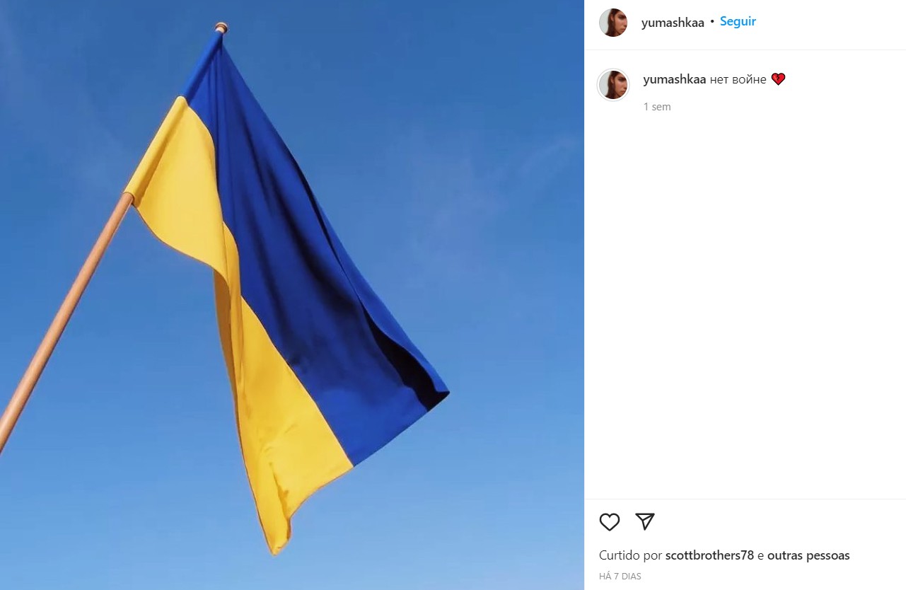 Post de Maria Yumasheva em apoio à Ucrânia (Foto: Reprodução / Instagram)