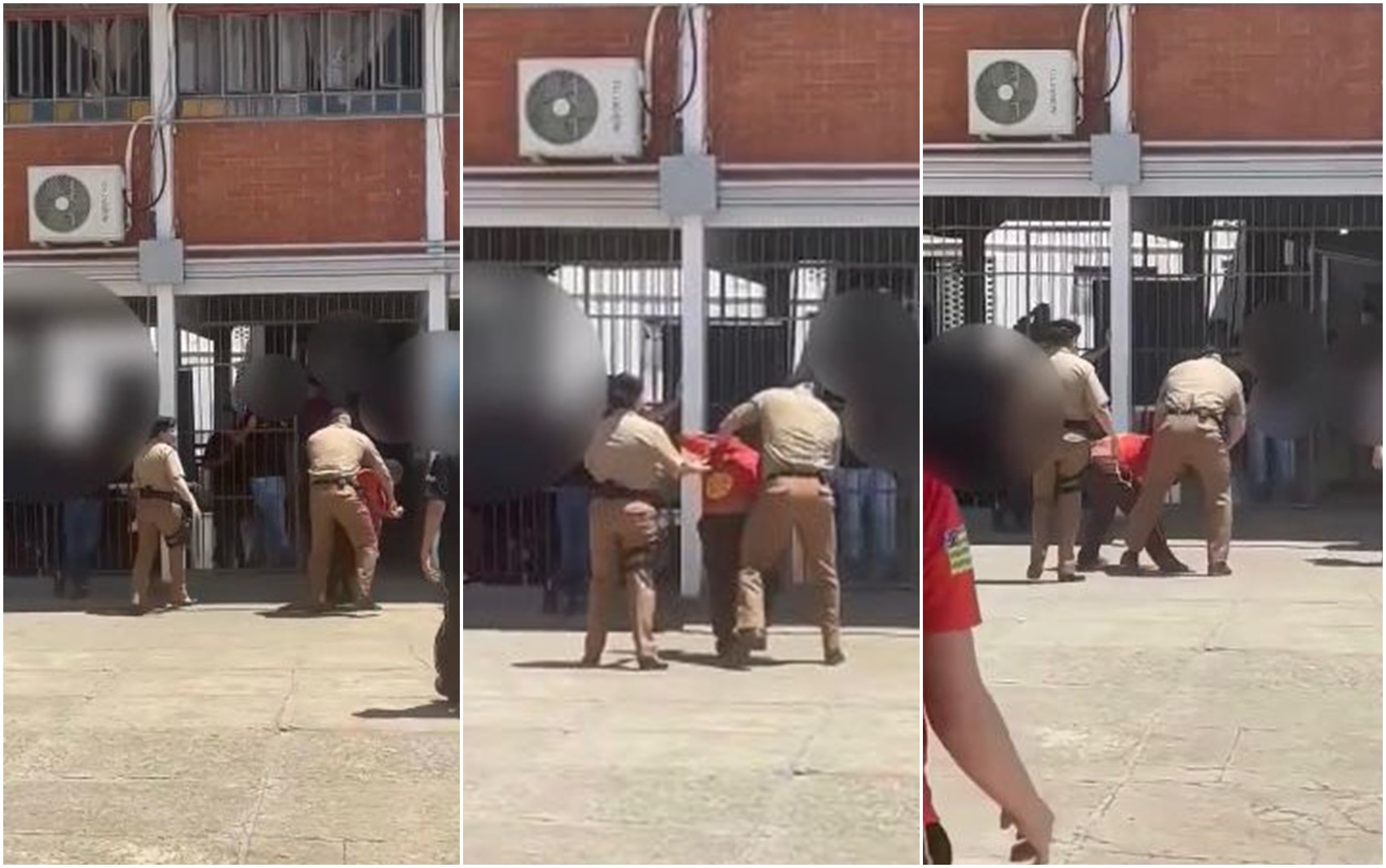 Vídeo mostra quando policial empurra aluno e o segura pelo pescoço dentro de colégio militar em Aparecida de Goiânia