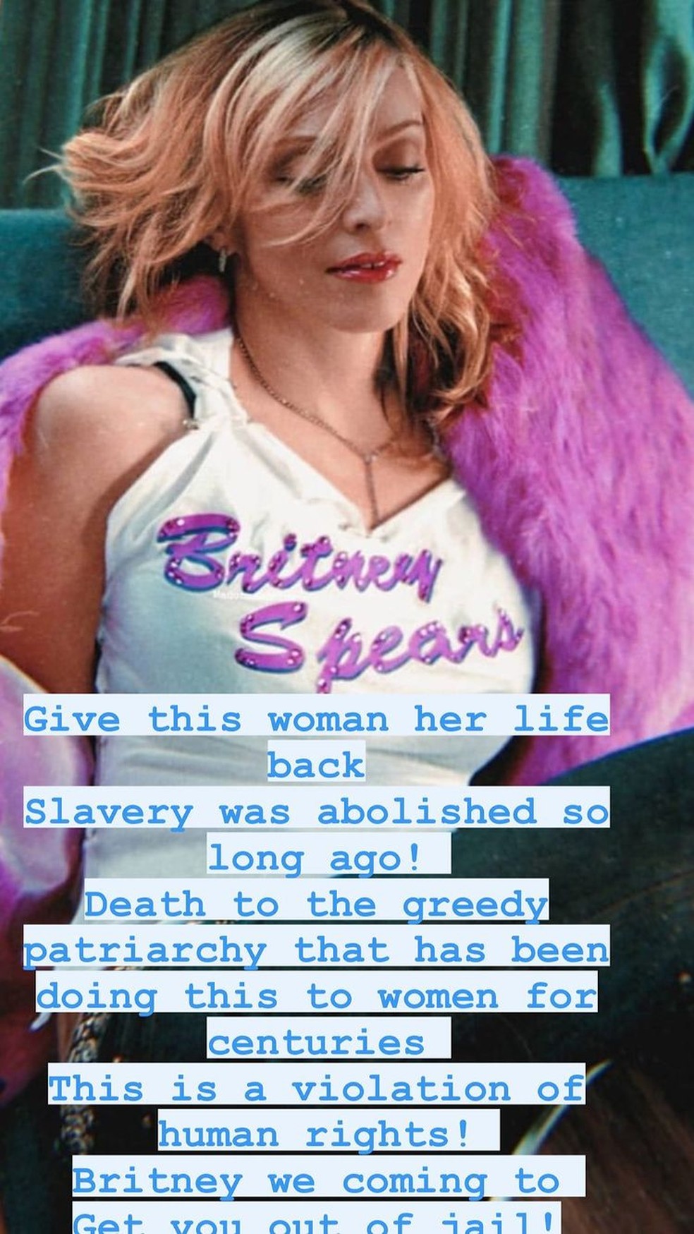 Madonna manifesta apoio a Britney Spears: 'Vamos te tirar dessa prisão' — Foto: Reprodução/Instagram