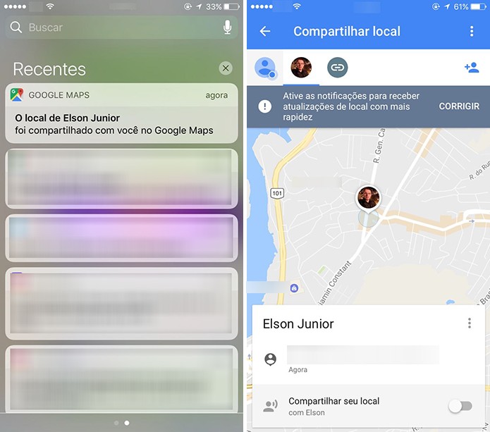 Google Maps mostra notificação no celular de amigo com a localização (Foto: Reprodução/Elson de Souza)