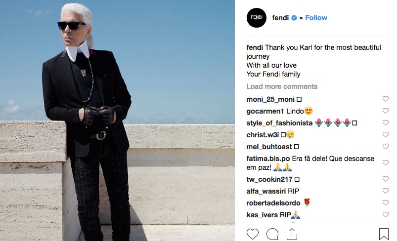 Fendi se pronuncia sobre morte de Karl Lagerfeld (Foto: reprodução/instagram)