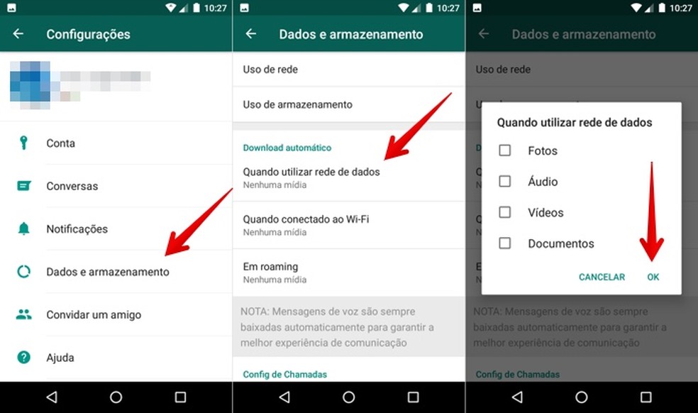Desativando download automático de mídia (Foto: Reprodução/Helito Bijora)