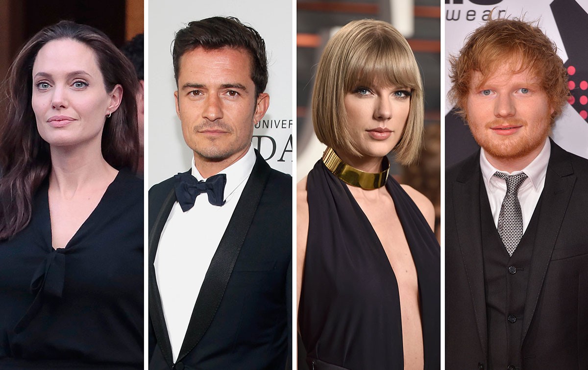 Angelina Jolie, Orlando Bloom, Taylor Swift e Ed Sheeran são alguns dos que ajudam com ações de caridade (Foto: Getty Images)