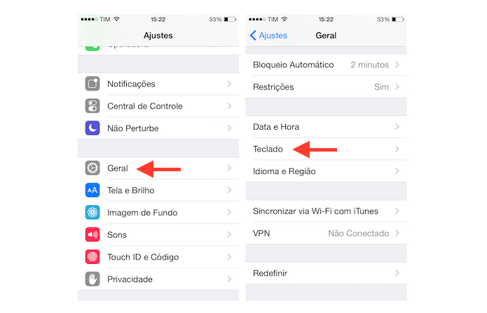 Acessando as configura??es de teclado do iOS para ativar o Emoji Keyboard By LINE (Foto: Reprodu??o/Marvin Costa)