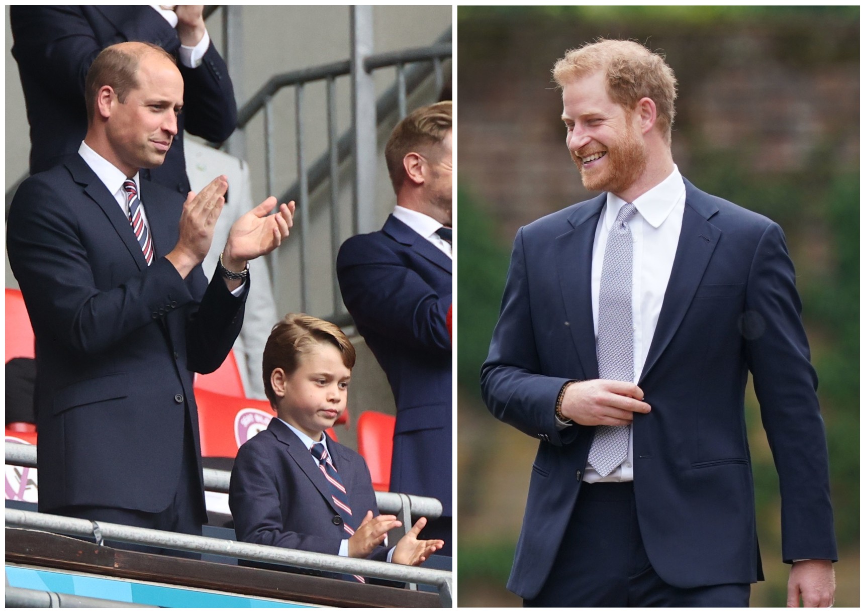 O Príncipe William com o filho em Wembely vendo Inglaterra X Alemanha e o Príncipe Harry (Foto: Getty Images)