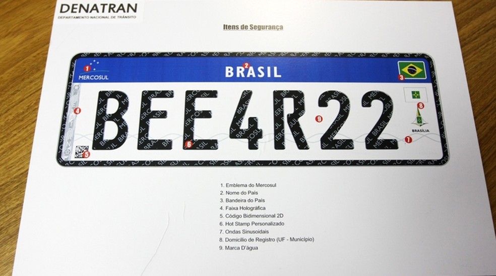 Placa do Mercosul comeÃ§arÃ¡ a ser usada no Brasil a partir de 1Âº de dezembro de 2018 (Foto: DivulgaÃ§Ã£o/Rodrigo Nunes/MinistÃ©rio das Cidades)