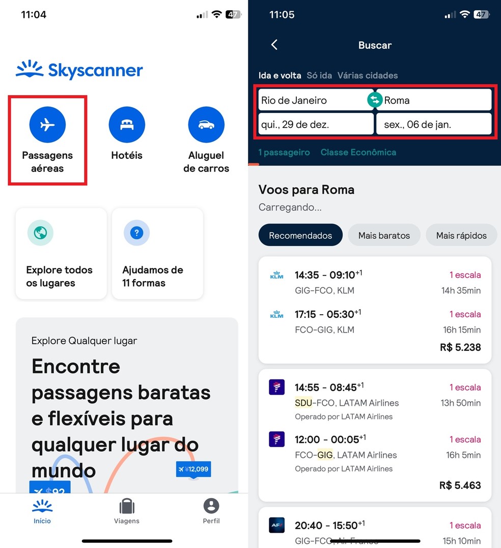 O Skyscanner funciona como um grande agregador de passagens aéreas — Foto: Reprodução/Clara Fabro