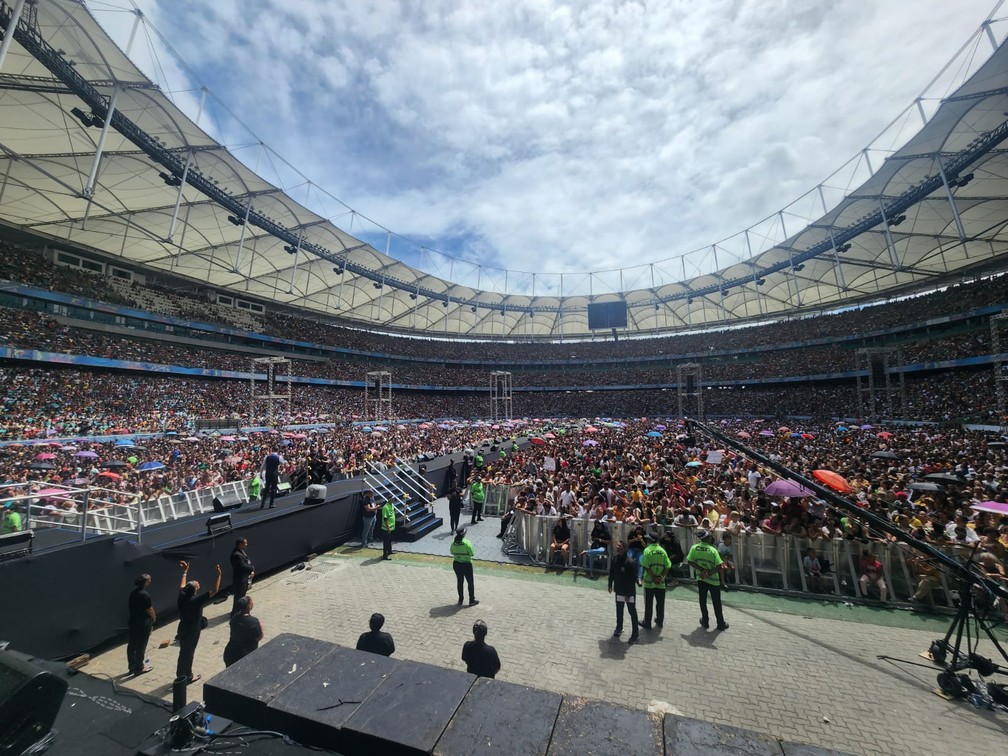 Evento religioso atraiu público recorde na Arena Fonte Nova, em Salvador — Foto: Phael Fernandes/TV Bahia