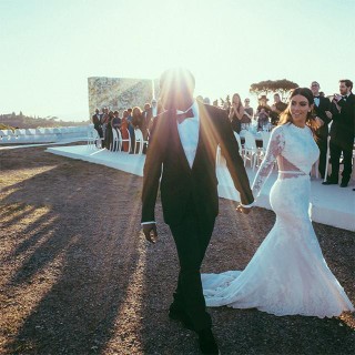Kim Kardashian e Kanye West no dia do casamento 