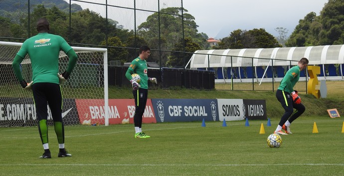 Caíque, Cleiton e Lucas Perri goleiros seleção brasileira sub-20 (Foto: Lucas Loos / GloboEsporte.com)